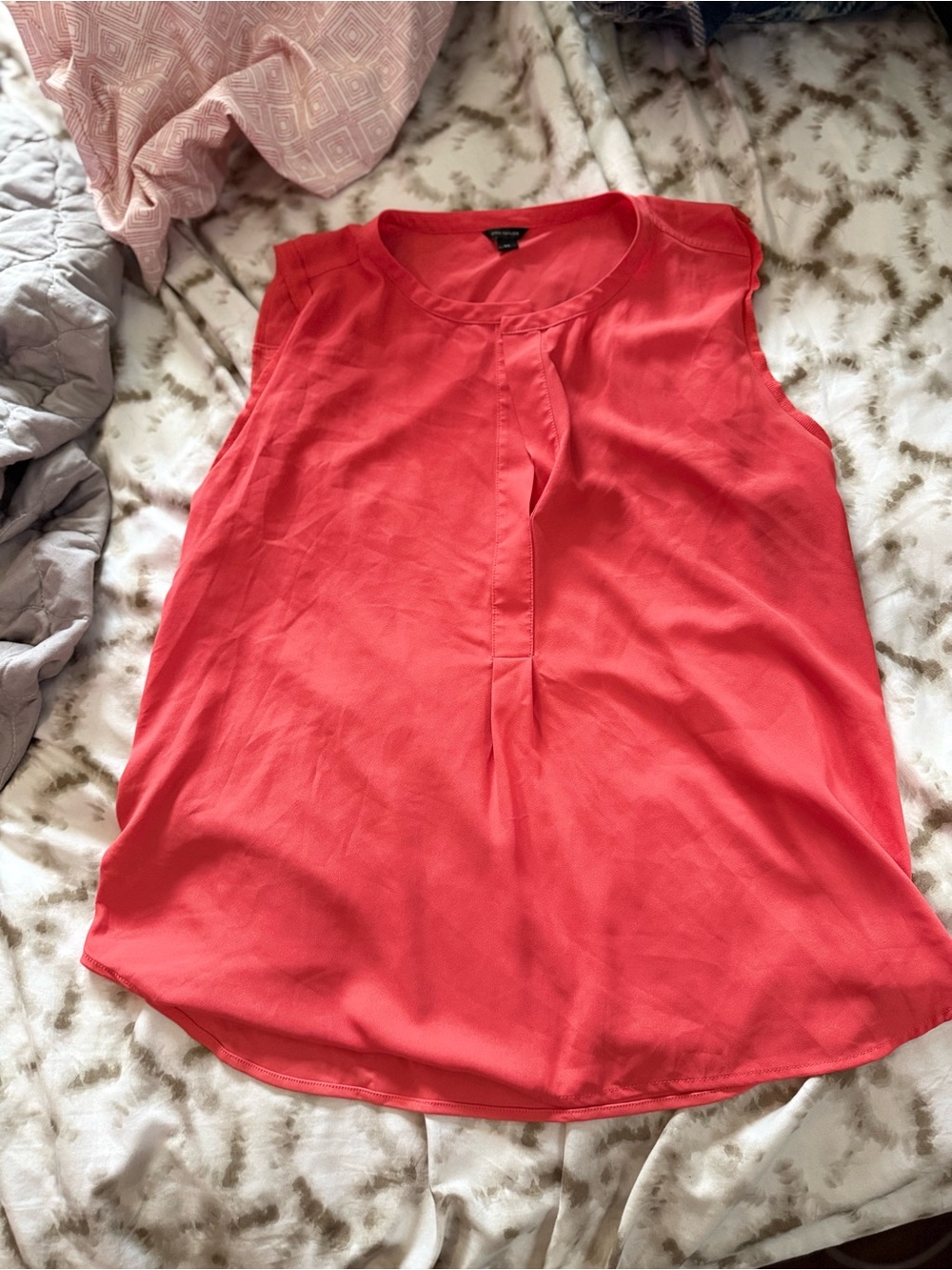 Ann Taylor Sleeveless Coral Pleat-Front Blouse